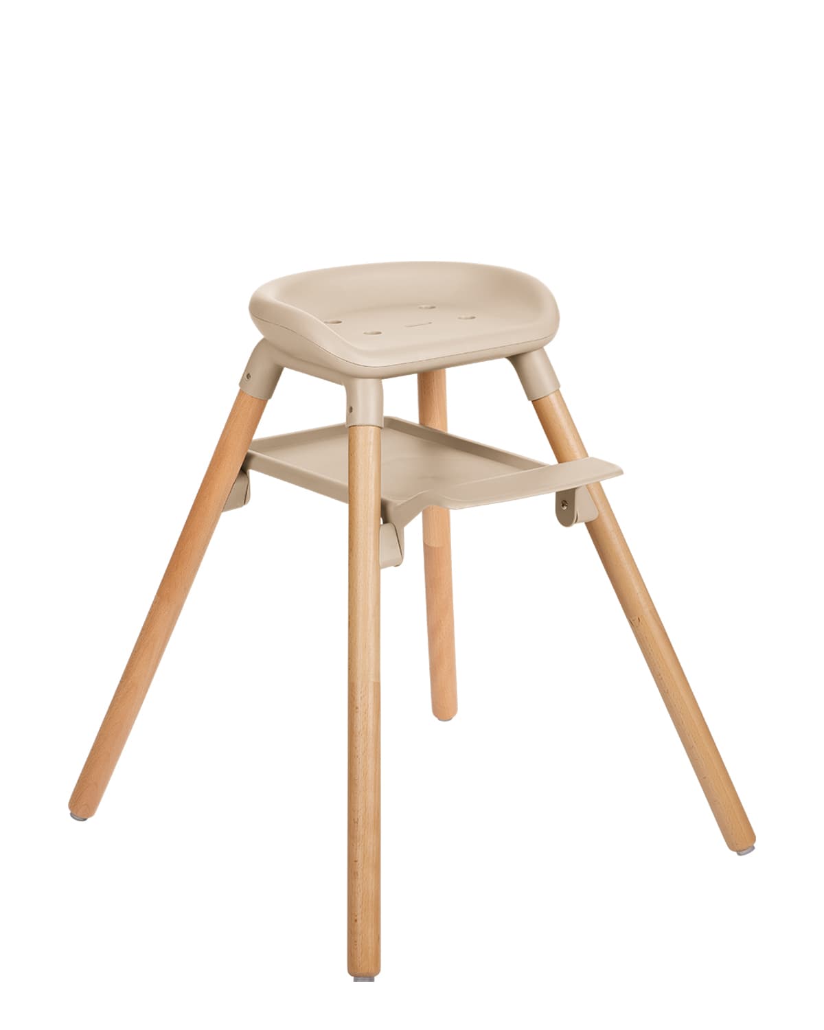 בסיס כיסא אוכל Woody 6in1 בגוון בז' עם רגלי עץ ומשטח רגליים, ללא המושב העליון.