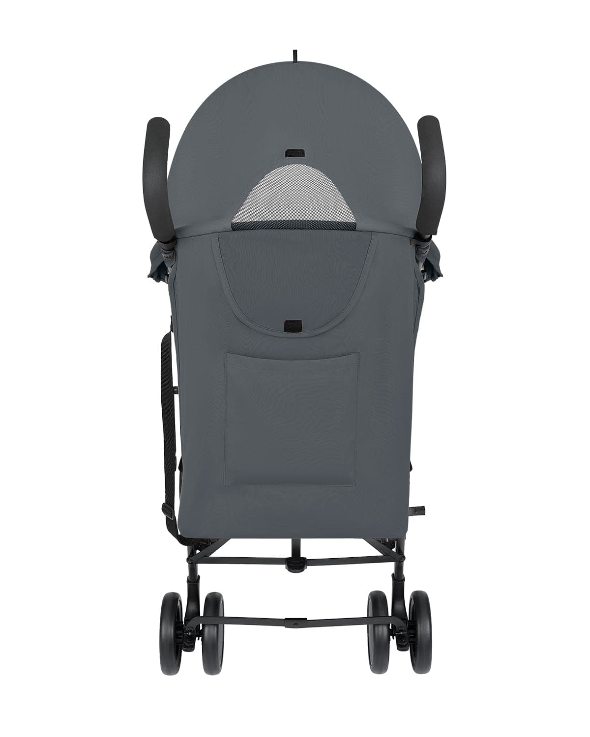 מבט אחורי על טיולון Beetle 2, עם גב המושב, הידיות וחלון ההצצה בגגון.