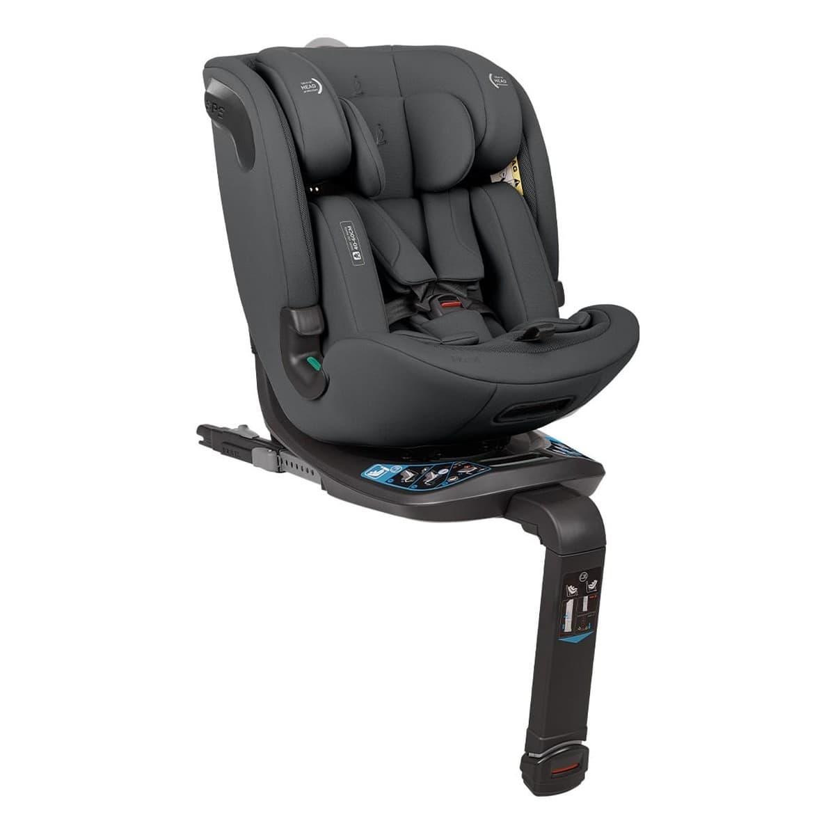 כיסא בטיחות i-Bond אפור גרפיט - מבט תלת-רבעי, עם ISOFIX ורגל תמיכה מובנים