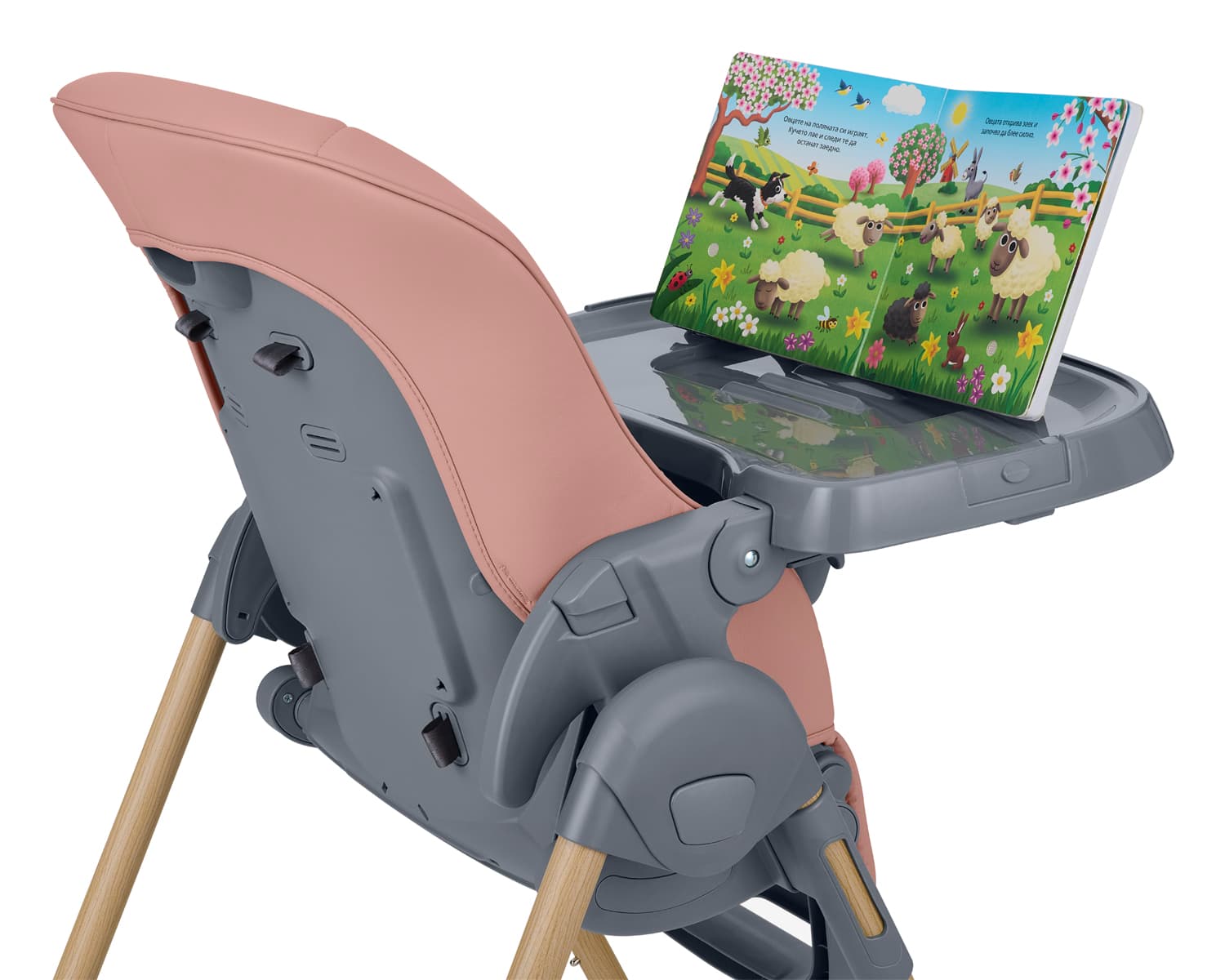 תקריב על מגש כיסא האוכל Olive 2 ורוד